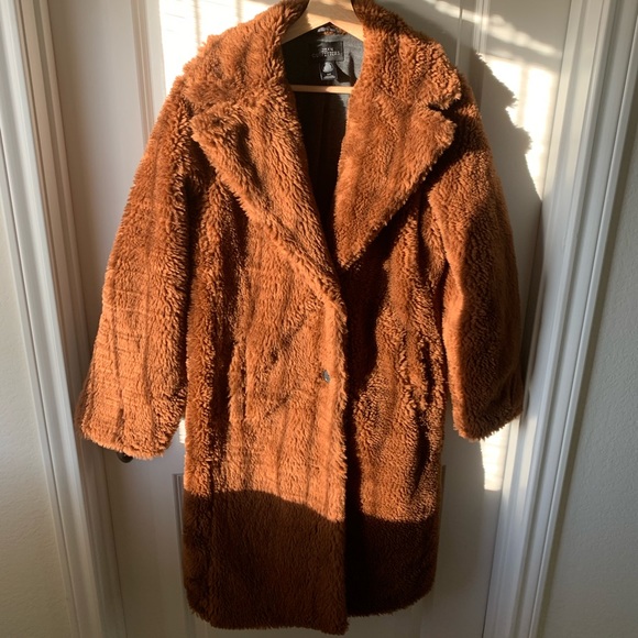 NWOT Urban Outfitters Cognac Brown long teddy coat - Picture 14 of 16